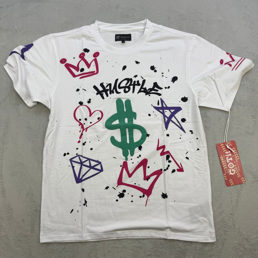 Waimea Hustle Mens Large  Graphic T Shirt White Graffiti‎ Money Streetwear New
